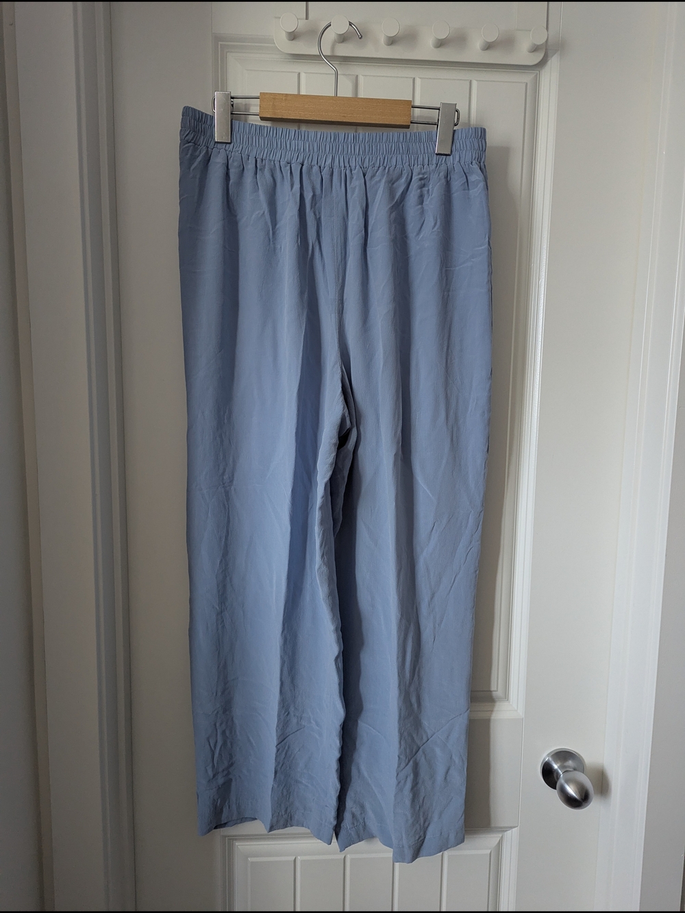 Silk Light Blue Elastic Waist Wide-Leg Pants